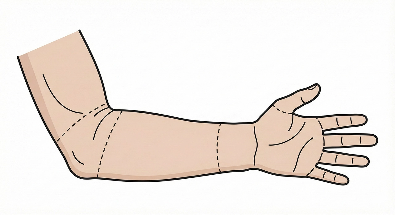 Ilustração anatômica interativa do membro superior (mão, punho, antebraço e cotovelo) para localização de sintomas, traumas e doenças tratadas em Cirurgia da Mão - Dr. Ricardo Cartolano