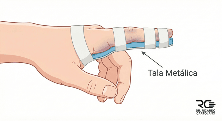 Tratamento conservador de Fratura de Falange com tala metálica.