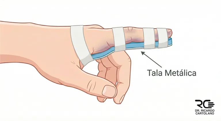 Tratamento conservador de Fratura de Falange com tala metálica.