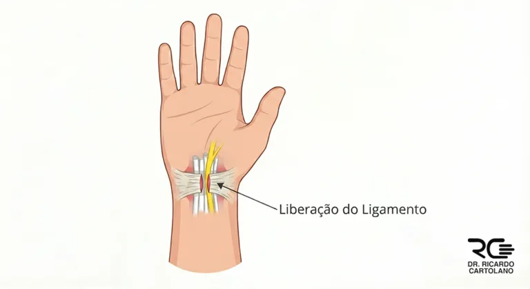 Tratamento cirúrgico de liberação do nervo mediano na Síndrome do Túnel do Carpo.